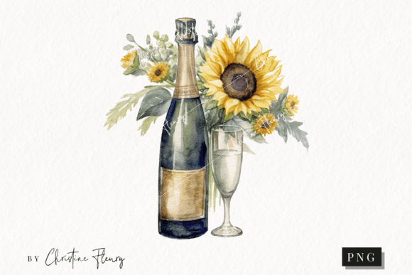 Download Watercolor Sunflower Champagne Clipart - Champagne clipart Collection