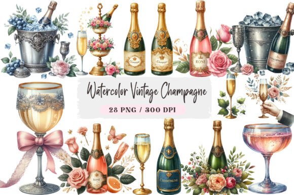 Download Watercolor Vintage Champagne Clipart - Premium Resources