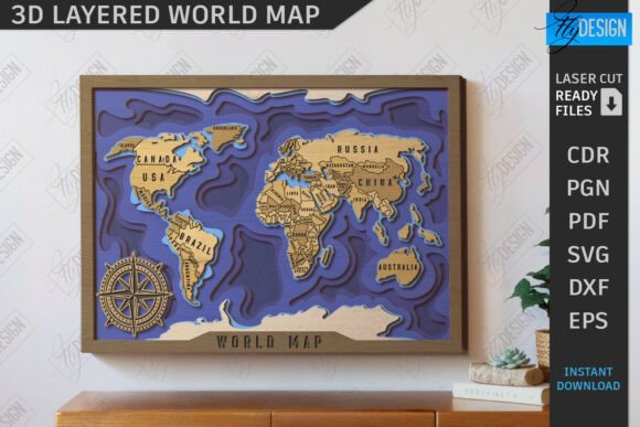 Download 3D Multilayer Wall World Map Laser Cut - Laser Collection